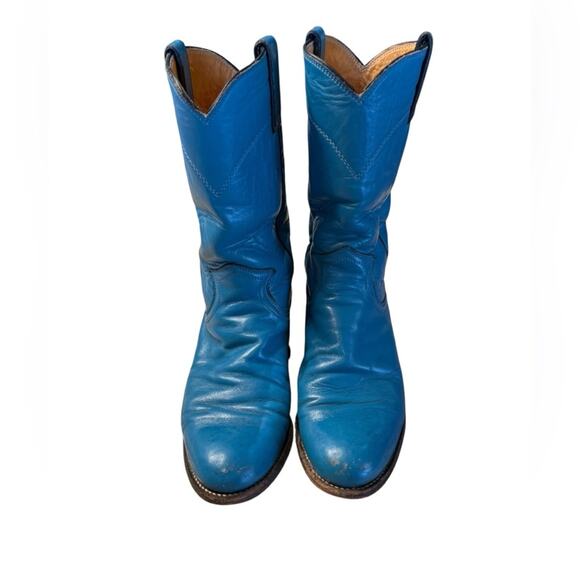Justin Boots Shoes - Vintage Justin Roper Boots In Turquoise Leather Womens Size 5.5B Made USA